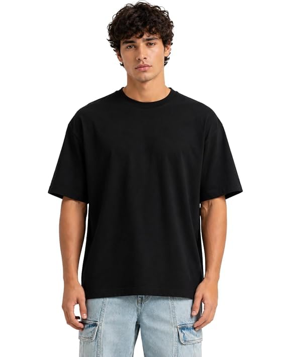 Image of VEL Plain Heavy GSM Cotton Oversized T-Shirt Baggy Fit Drop Shoulder Half Sleeves Round Neck Solid Pure 100% Cotton T-Shirt for Men (Pack of 3)