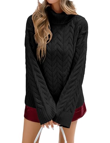 Image of Libsorge Womens Oversized Mockneck Cute Cable Knit Sweater Winter Fall 2025 Ladies Dressy Casual Lightweight Pullover Tops