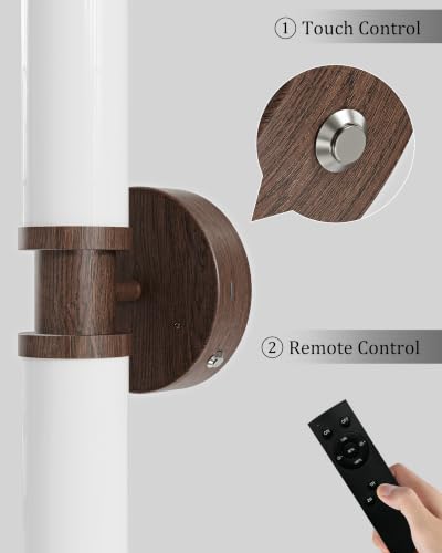 Image of Rayogale Walnut Wireless Battery Operated Wall Sconces with Remote Control | White Glass Rechargeable Wall Lights Set of 2 with Timer Function Dimmable for Living Room Bedroom Emergency 3000K, 20.5 Inch