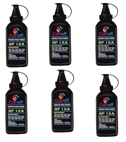 Image of CANOFF 12A Toner Powder Compatible for HP12A Toner Cartridge for LaserJet Printer 1020 1010 1012 1018 1022 1022 3015 3050 3052 3055 1015 3030 m1005 m1319f (480g.) (Pack of 6pc.-Toner Powder 80gm.)