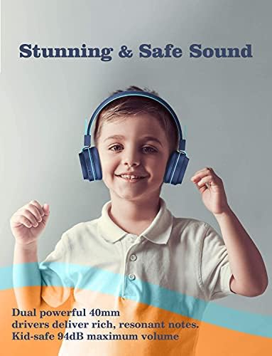iClever Bluetooth Kids Headphones, BTH03 Colorful LED Lights Kids Wireless Headphones with MIC, Volume Control, Stereo Sound, Bluetooth 5.0, Foldable, Childrens Headphones on Ear for Study Tablet
