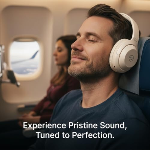 Image of pTron Studio Classic w / 75Hrs Playtime, Wireless Over Ear Headphones w /HD Mic, Dual Device Pairing, TruTalk AI-ENC Calls, Low-Latency Game & Music, Deep Bass, BT5.4 & Type-C Charging (Beige)