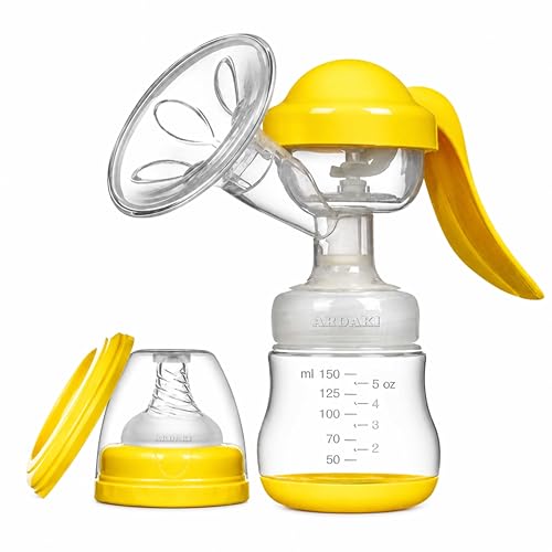 Image of ARDAKI Breast Pump for Feeding Mothers, 3 Level Suction Adjustment, Flexible Silicone Massage Cushion & Ergonomic Handle for Easy & Painless Breast Milk Expression Manual Breast Pump BPA Free (YELLOW)