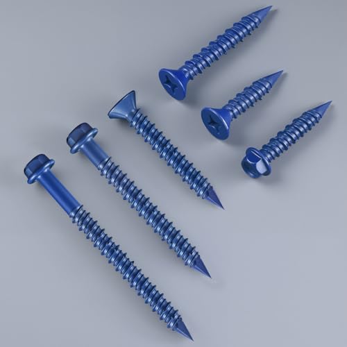 BNUOK 35Pcs 1/4 x 1-1/4 Inch Concrete Screws Anchor with Drill Bit, Blue Hex Head Masonry Brick Stucco Cement Block Screws, Diamond Point