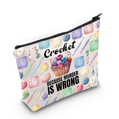 PLITI Crocheting Gifts Crochet Gifts for Crocheters Crochet Lover Gift Crochet Because Murder is Wrong Crochet Knitting Bag (Wrong Crochet BagU)