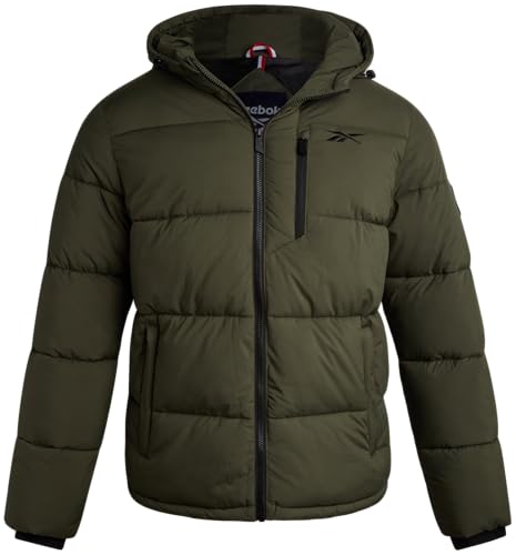Image of Reebok Mens Jacket - Weather Resistant Winter Jackets for Men Quilted Warm Coat Puffer Jacket with Hood and Pockets