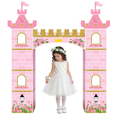 Sariiraw Princess Castle Backdrop Arch Pink Cardboard Castle Prop
