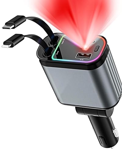 Image of Dangfly Retractable Car Charger with Starlight Projection on Car Roof | Car Accessories Super Fast Car Charger 4 in 1 | Compatible with iPhone and Android | Retractable Cables 32 Inch