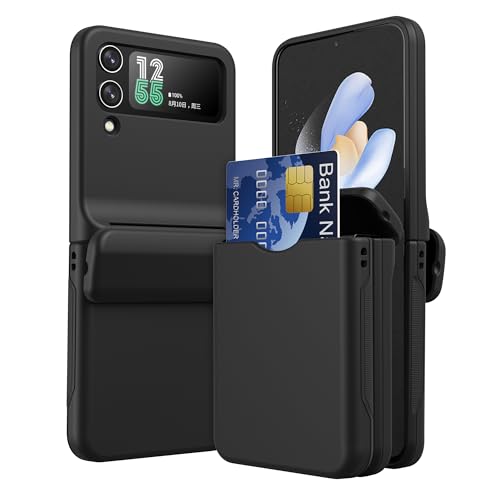 Ygtrlkp for Samsung Z Flip 3 & Z Flip 4 Universal Case with Hinge Protection Built-in Card Slot Design Stylish Shockproof Anti Scratch Rugged Protective Phone Case for Z Flip 3 & Z Flip 4, (Black)