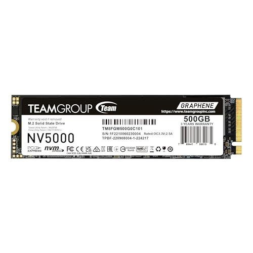 TEAMGROUP NV5000 500GB SLC Cache NVMe PCIe Gen4x4 M.2 2280 Laptop, Desktop SSD Read/Write Speed up to 4500 / 1800MB/s TM - Detailed View