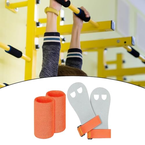 kowaku Kids Gymnastic Hand Grips Gloves Wrist Support Gymnastics Gear for Boys Girls Multifunctional Sports Accessories, Orange L - Thumbnail 2