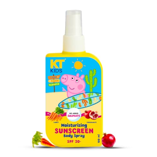 Image of Peppa Pig Mineral Sunscreen SPF30 Spray for Kids | Pediatrician Certified & 100% Vegan | Broad Spectrum UVA /UVB PA++++ | Swimming & Beach | Carrot & Pomegranate |100ml