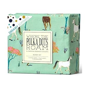 Where The Polka Dots Roam Horse Bedding Set – Western Farmhouse Style Animal Sheets for Kids, Boys, Girls – Includes 1 Fitted Sheet, 1 Flat Sheet, 2 Pillowcases – Full Size Bed Horses Print