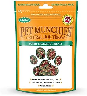 Pet Munchies Sushi Dog Training Treats, Oven Baked Tasty Bites with Natural Real Meat, Low in Fat 150g