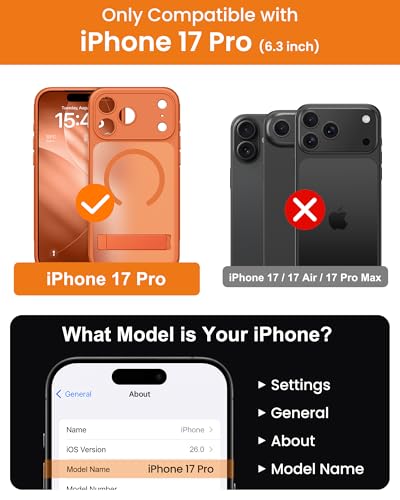 Image of Vihibii for iPhone 17 Pro Case with Stand & Camera Control, [Compatible with Magsafe], Full Lens Protection & Military Grade Protection, Translucent Slim Non-Slip Phone Cover, 6.3 inch 2025, Orange