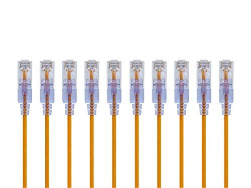 Image of Monoprice Cat6A 2ft Yellow 10-Pk Patch Cable UTP 30AWG 10G Pure Bare Copper Snagless RJ45 SlimRun Series Ethernet Cable