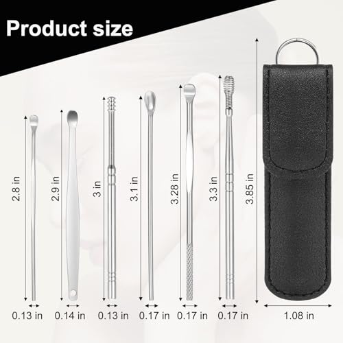 Oruola 6pcs Ear Candles for Ear Candling Wax Removal,Stainless Steel Ear Pick with PU Leather Case,Various Ear Wax Candles for Ear Wax Removal,Earwax Candle for Adult