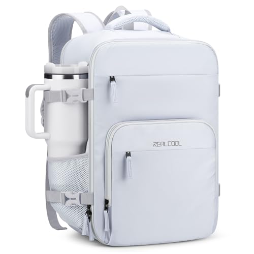 Image of RealCool 17.3 inch Laptop Travel Backpack, TSA Flight Approved Carry On Daypack | 180 Full-Open, Waterproof Wet Pocket, Compression Straps, Ergonomic Back Support, Luggage Belt, For Gym, School, Business