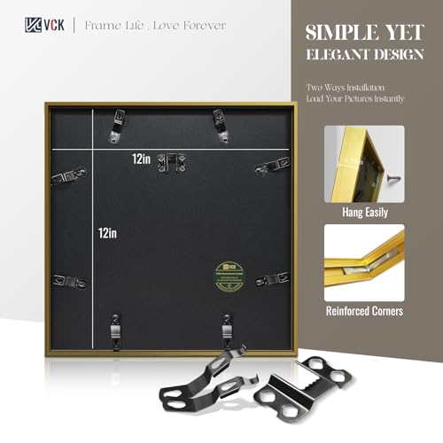 Image of VCK 12x12 Frame Gold Metal, Real Glass, 8x8 Mat, 3 Pack, for Picture Print