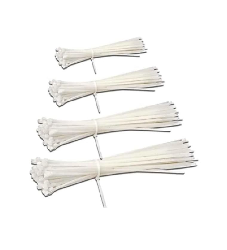 NBR 4, 6, 8, 18 Inch Nylon Cable Ties Zip Wire Organiser Ties, Total 100 Pieces - (Combo of 25 pcs. Each)- White-image-21