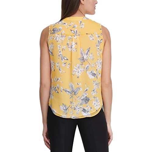 Tommy Hilfiger Women's Ruffle Front Sleeveless Woven Blouse, Deep Maize/Ivory, Small #TOP1