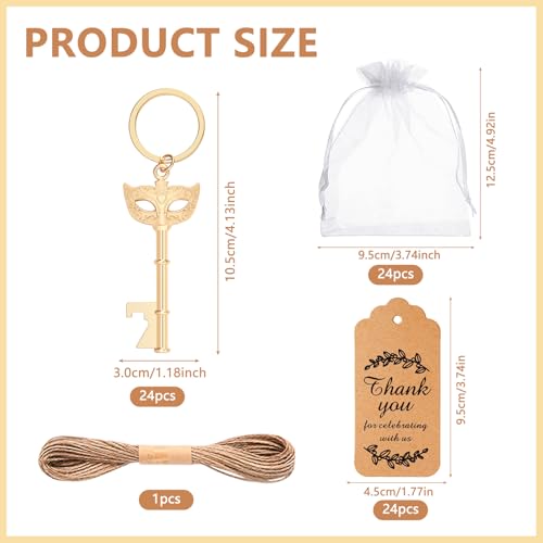 50Pcs Mask Design Keycahin Bottle Openers Beautiful Centerpieces for Tables for Masquerade Mask Party Wedding Favors Bridal Shower Party Baby Shower Gifts with Thank You Tags and Bags