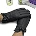 Fashion Women Soft PU Leather Gloves Elegant Bow Gloves Windproof Winter Driving Gloves (Black, One Size)