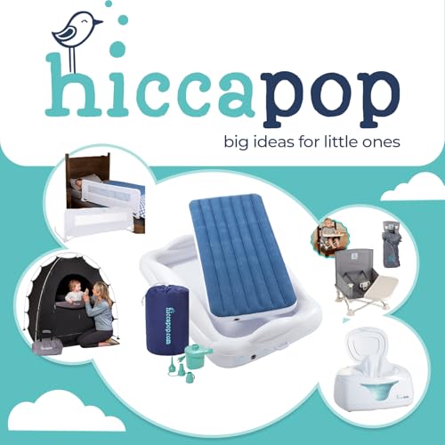 Image of Hiccapop Inflatable Toddler Travel Bed with Safety Bumpers | Portable Blow Up Mattress for Kids with Built in Bed Rail (Dark Blue)