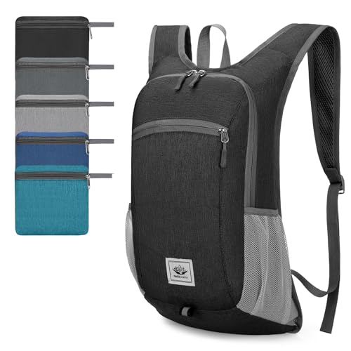Zusentee Mochila Plegable Ultraligera, 16L Mochila Pequeña Hombre Mujer, Mochila de Viaje Plegable Mochila Senderismo, Mochila Plegable Ligera para Viaje Excursiones Cortas Senderismo, Negro