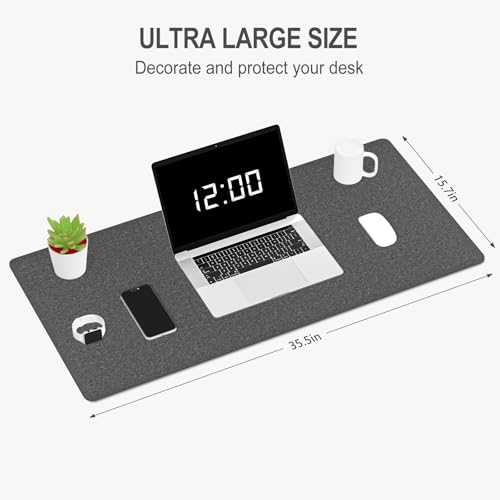Image of Auhoahsil Felt Desk Mat, Minimalist Large Mouse Pad XXL 35.5 x 15.7 in, Desk Matt for Desktop, Keyboard, Laptop, Computer, Office, Work from Home, Gaming, Gray