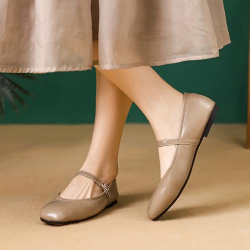 Women's Leather Mary Jane Flats - Square Toe Slip-On Ballet Flats with Ankle Strap, Dressy & Comfortable Flats for Work, Parties, or Casual Wear4