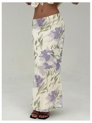 Milumia Women's Boho Floral Bodycon Long Skirt Low Waist Vacation Fishtail Maxi Skirts2