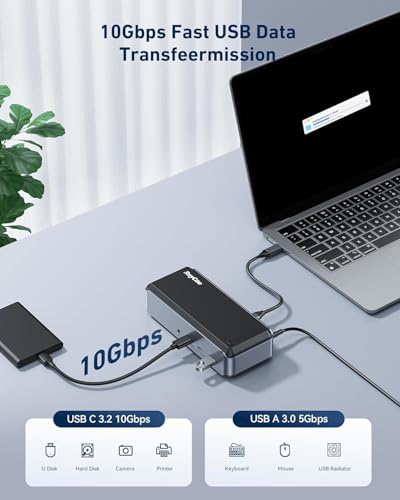 Estación de acoplamiento USB C ideal para organizar tu escritorio de teletrabajo con tres monitores 6
