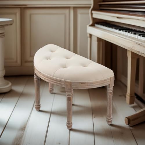 Banco de tocador vintage de media luna, elegante taburete de piano, silla de maquillaje, asiento de tocador, mueble de entrada, estilo francés, para decoración del hogar