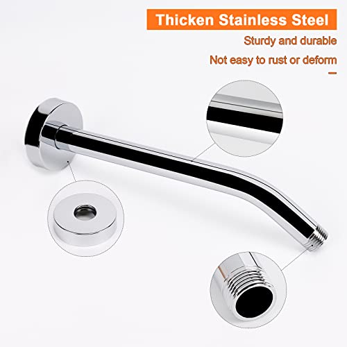Harjue Shower Arm With Flange And Teflon Tape, Wall Mounted Shower Pipe Arm 304 Stainless Steel Extension Arm For Fixed Shower Head & Handheld Showerhead (10 Inch, Chrome) #TOP2
