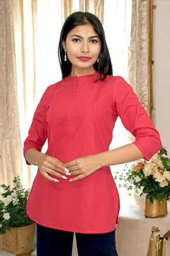 Image of JAIPUR HAND BLOCK Women's Pintuck Plain Short Cotton Kurti|Top STYLE-S91