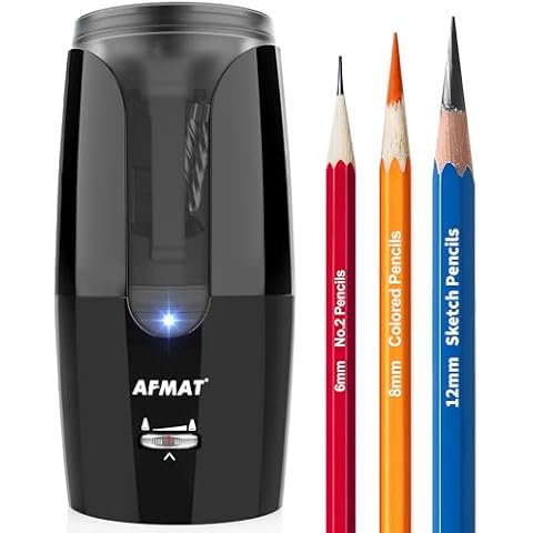 AFMAT Rechargeable Long Point Pencil Sharpener for Artist, Fast Sharpen & Auto Stop, 8-17mm Super Long Point, Electric Artist Pencil Sharpener for φ6-12mm Charcoal/Drawing/Sketching/Colored Pencils Cover