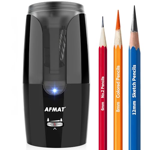 AFMAT Rechargeable Long Point Pencil Sharpener for Artist, Fast Sharpen & Auto Stop, 8-17mm Long Point, Electric Artist Pencil Sharpener for φ6-12mm Charcoal/Drawing/Sketching/Colored Pencils PS29