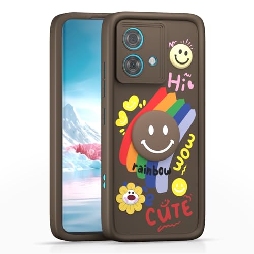 Image of Pikkme Back Cover for Motorola Moto Edge 40 Neo 5G | Soft Silicone| Cute Rainbow Smile & 3D Cartoon Flower Design | Shockproof Raised Camera Protection Bumper Case (Brown)