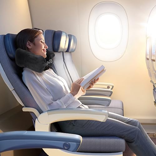 Esshogo Reise-Nackenkissen zum Befüllen, tragbares Nackenkissen, füllbares Nackenkissen, gepolstertes Nackenkissen, nachfüllbares Reisekissen, Flugzeug-Reisekissen, Nackenkissen