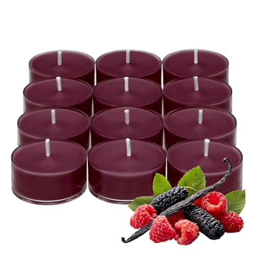 PartyLite Teelichter Kerzen Tart Schwarze Johannisbeere und Brombeere mit Maulbeerduft Geschenkset mit 12 Stück Aromatherapie mit bis zu 4 bis 6 Stunden Brenndauer ideal für Heimdekoration