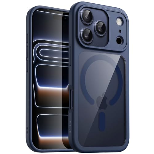 Image of JETech Magnetic Case for iPhone 17 Pro Max 6.9-Inch Compatible with MagSafe, Shockproof Phone Bumper Cover, Solid Color Matte TPU Frame, Anti-Scratch Clear Back (Dark Blue)