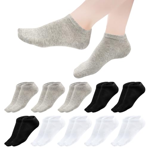 Soleeya 10 Pares Calcetines Cortos Niña Niño Verano de Algodón 3-5 Años Transpirables Calcetines Tobilleros Niño Niña, Negro Blanco y Gris