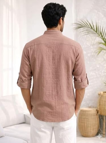 Image of Men's Crinkle Cotton Short Kurta | Textured Fabric | Regular Fit | Casual Ethnic Wear for Men