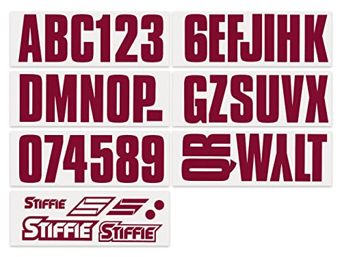 Image of Stiffie UNILINE 3 inch Alpha-Numeric Registration Identification Numbers Stickers Decals for Boats & Personal Watercraft (Deep Burgundy)