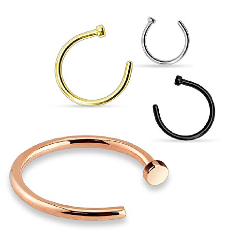 BodyJ4You 4PC Nose Ring Hoop Stud 20G 8mm Multicolor Steel Lip Piercing Women Girl Value Pack