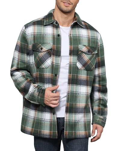 Image of Men's Flannel Jacket Fleece Lined Casual Button Up Plaid Jacket Long Sleeve Sherpa Shacket with Pockets