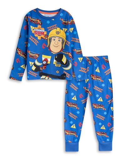Vanilla Underground Fireman Sam Jungen-Pyjama-Set, blau, langärmlig und mit Langen Beinen | Schlafanzug mit Feuerwehrmann Motiv | Kinder-Nachtwäsche...