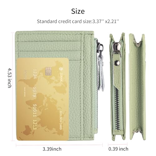 Image of Slim Wallet for Women Small Leather RFID Blocking Credit Card Holder Minimalist Wallet with Coin Purses & Pouches,S Light Green