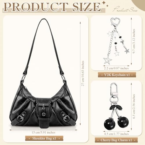 Abbylike Y2k Purse for Women Cute Vintage Shoulder Bag with Goth Chains Buckle Punk Purse Trendy Clutch Handbag for Girls2